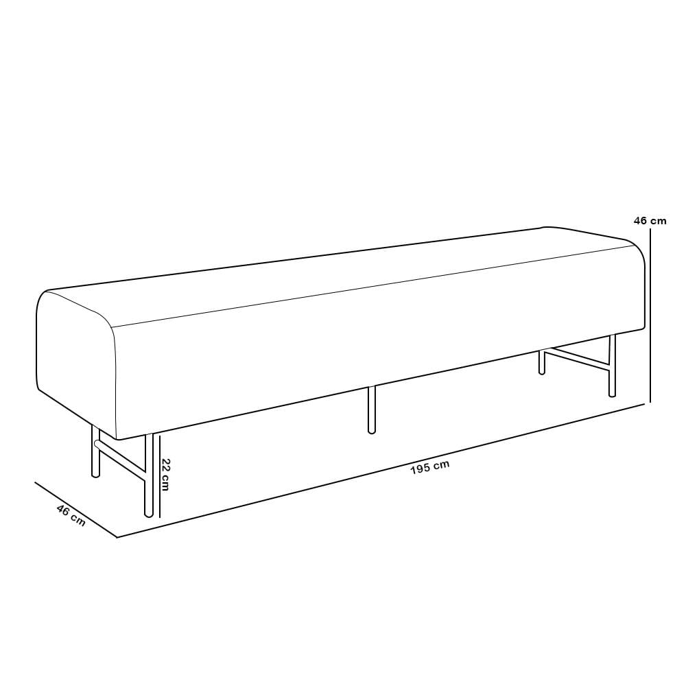 Puff Recamier Decorativo com Pés Industrial 195cm Novara P05 Veludo Marrom - Lyam Decor