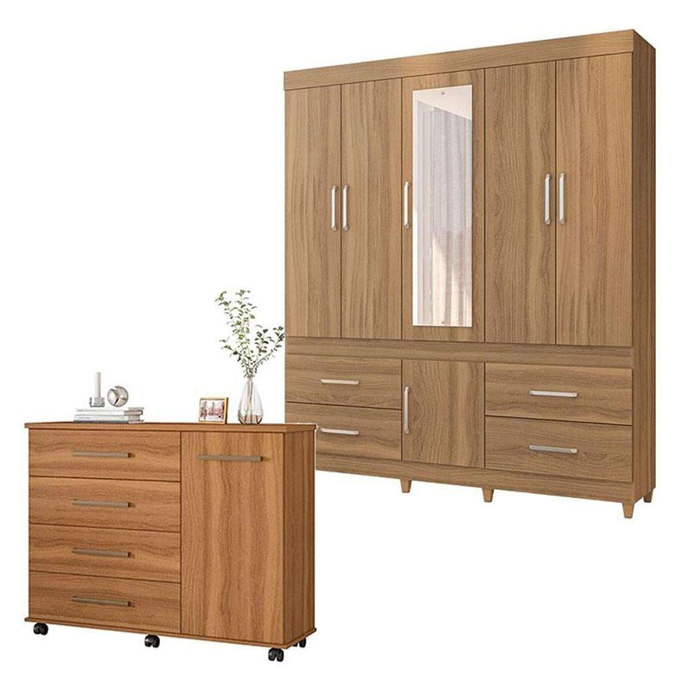 Cômoda Flora E Guarda Roupa Casal Guarujá Amêndola Touch - Demóbile