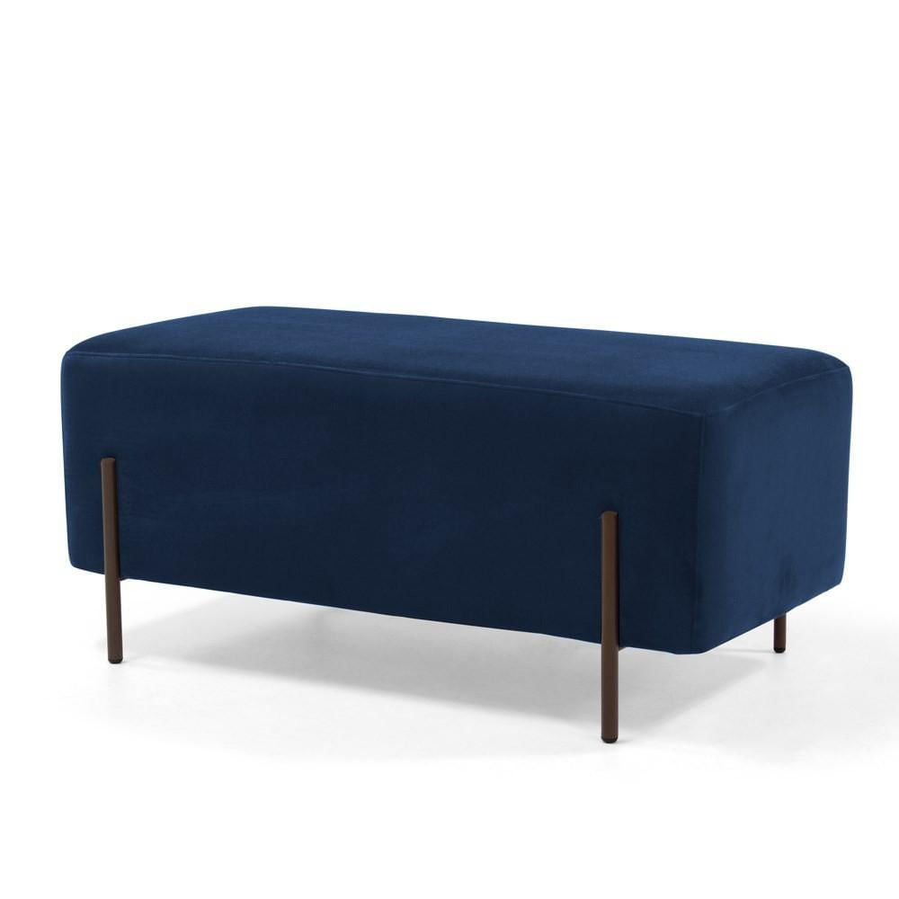 Puff Decorativo 90cm Base Aço Status C-304 Veludo Azul Marinho - Domi