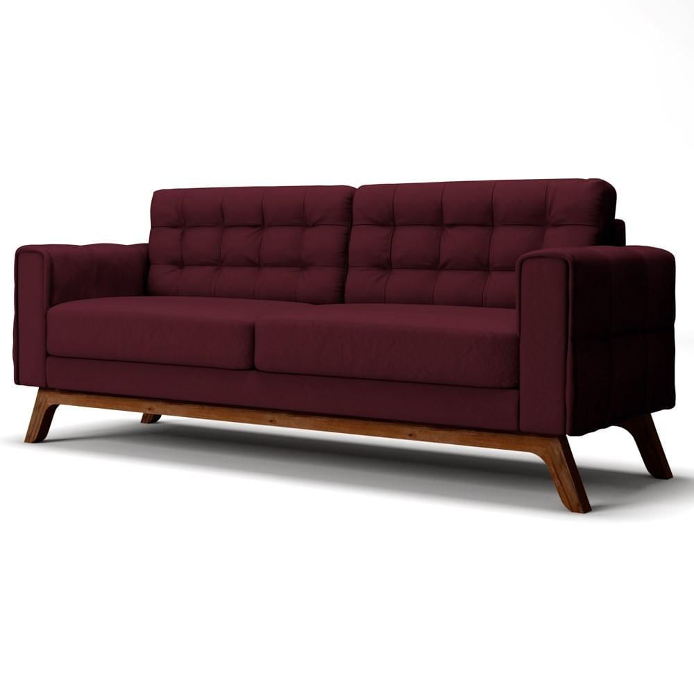 Sofá 210 cm 3 Lugares Sandero C-278 Veludo Marsala - Domi