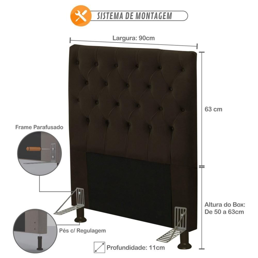 Cabeceira Cama Box Solteiro 90cm Cristal Veludo Chocolate - JS Móveis