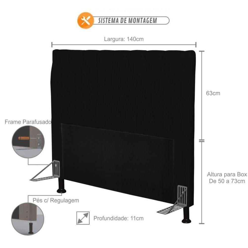 Cabeceira Cama Box Casal 140cm Cristal Sintético Preto - JS Móveis