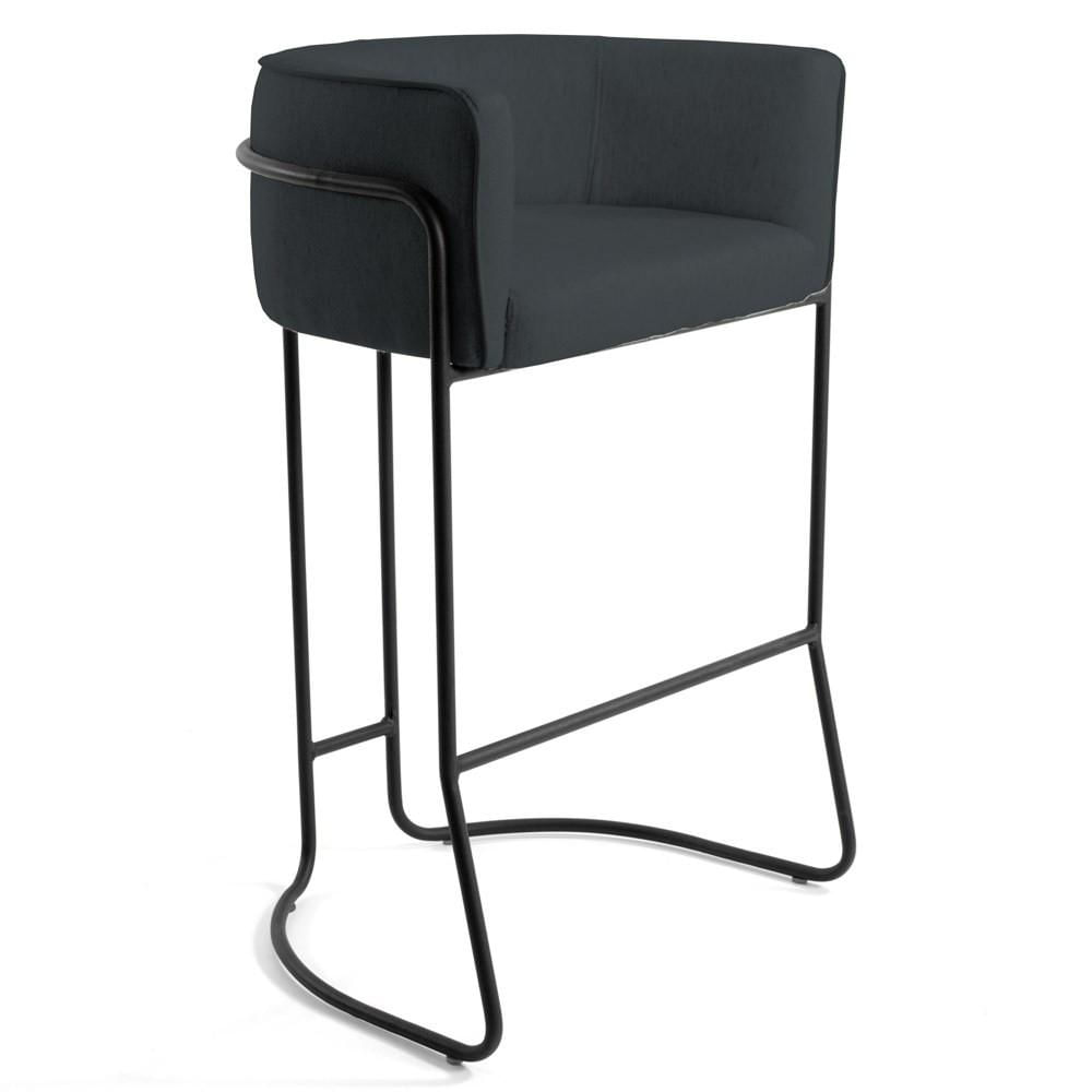 Banqueta Decorativa Base Aço Preto Betina Linho D-465 Chumbo - Domi