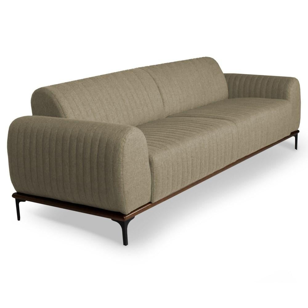 Sofá 180cm 3 Lugares Pés Preto Molino C-129 Linho Bege - Domi