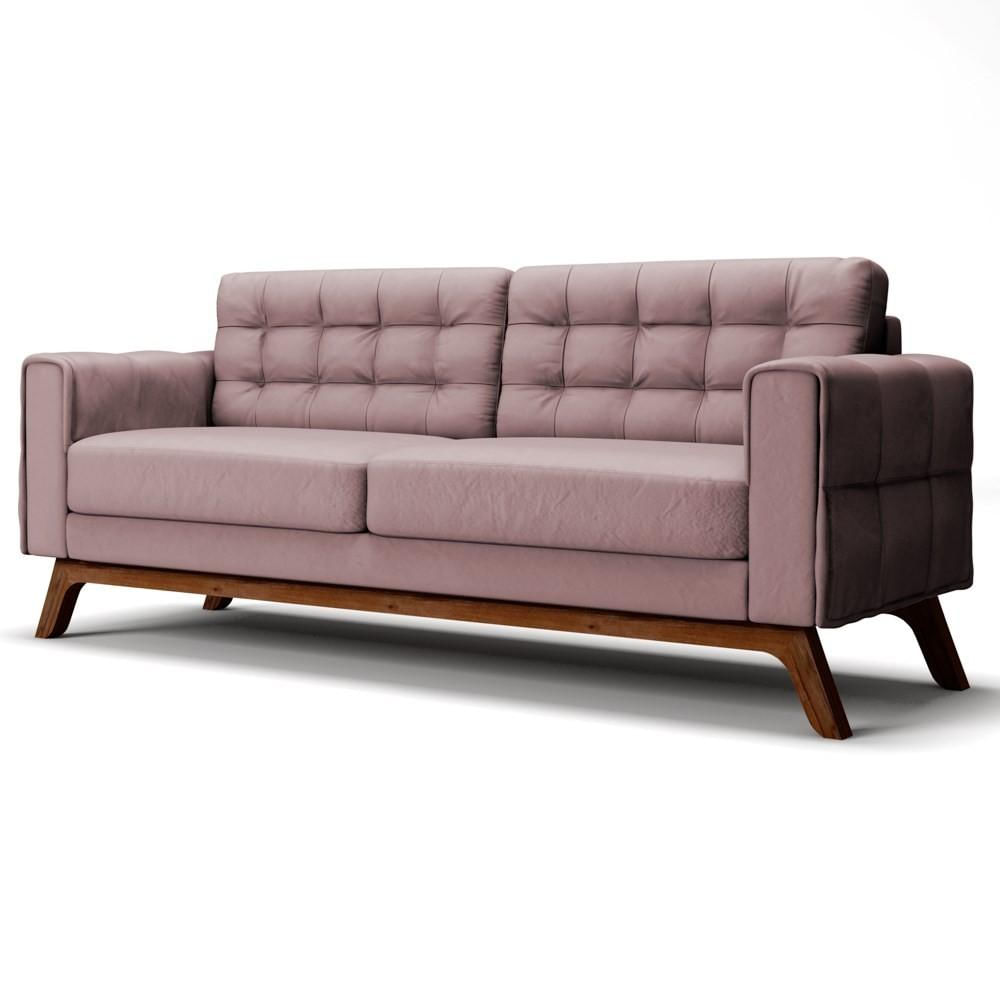 Sofá 230 cm 3 Lugares Sandero C-305 Veludo Rosê - Domi