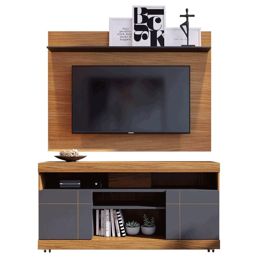 Rack Bancada Yara com Painel para TV até 47 Pol. Maia Noce Milano/Preto - Colibri