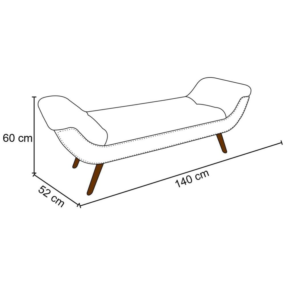 Puff Recamier Calçadeira 140cm Pés Palito Madeira Vêneto P02 Veludo Preto - Mpozenato