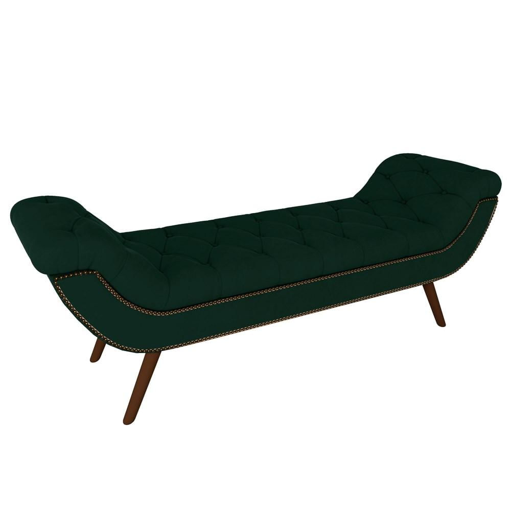 Puff Recamier Calçadeira 140cm Pés Palito Madeira Vêneto P02 Veludo Verde Musgo - Mpozenato