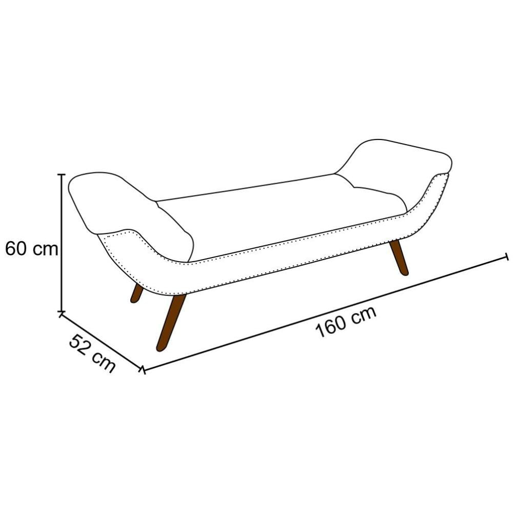 Puff Recamier Calçadeira 160cm Pés Palito Madeira Vêneto P02 Veludo Preto - Mpozenato