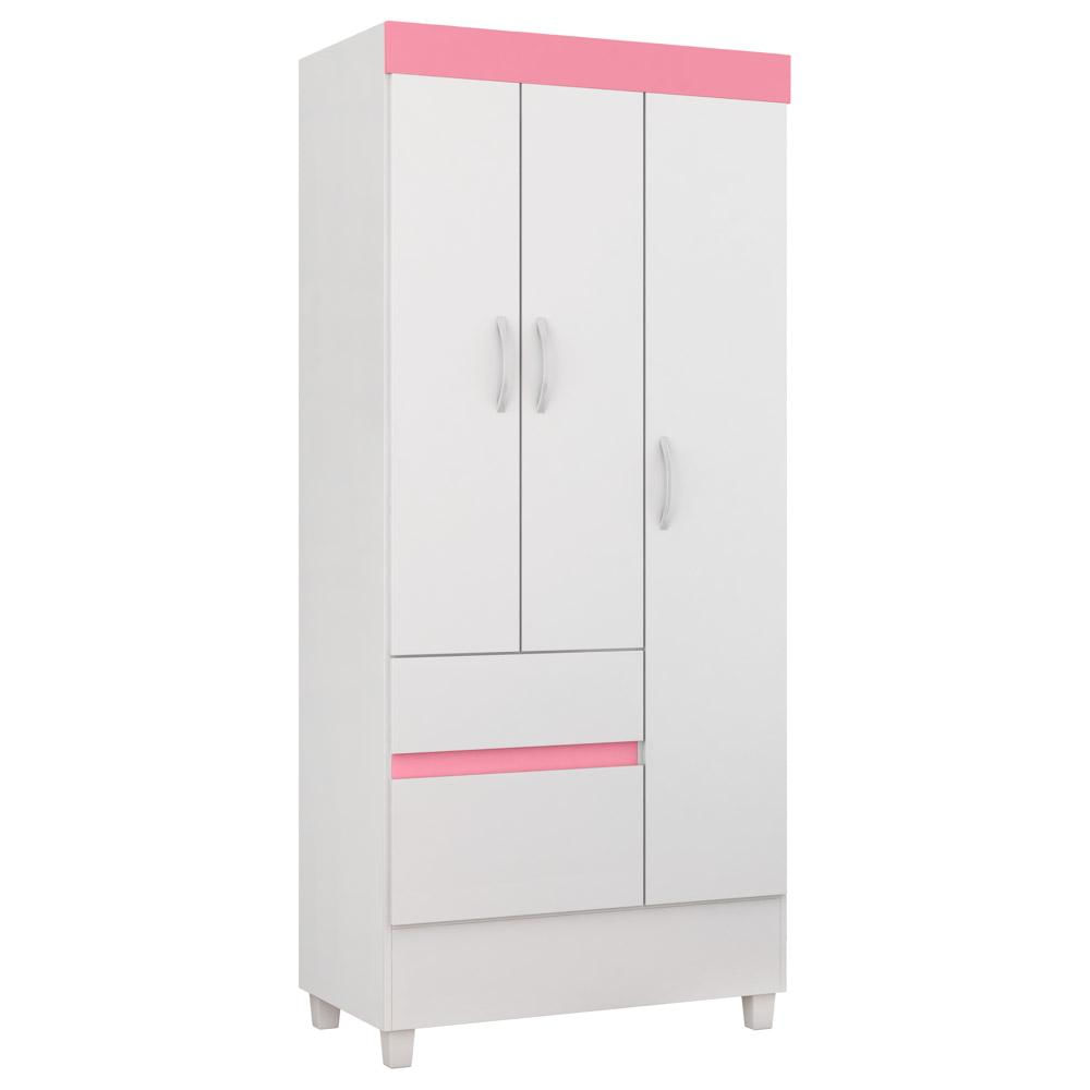 Guarda Roupa Flex 3 Portas 2 Gavetas Wind D02 Branco/Rosa/Branco - Mpozenato