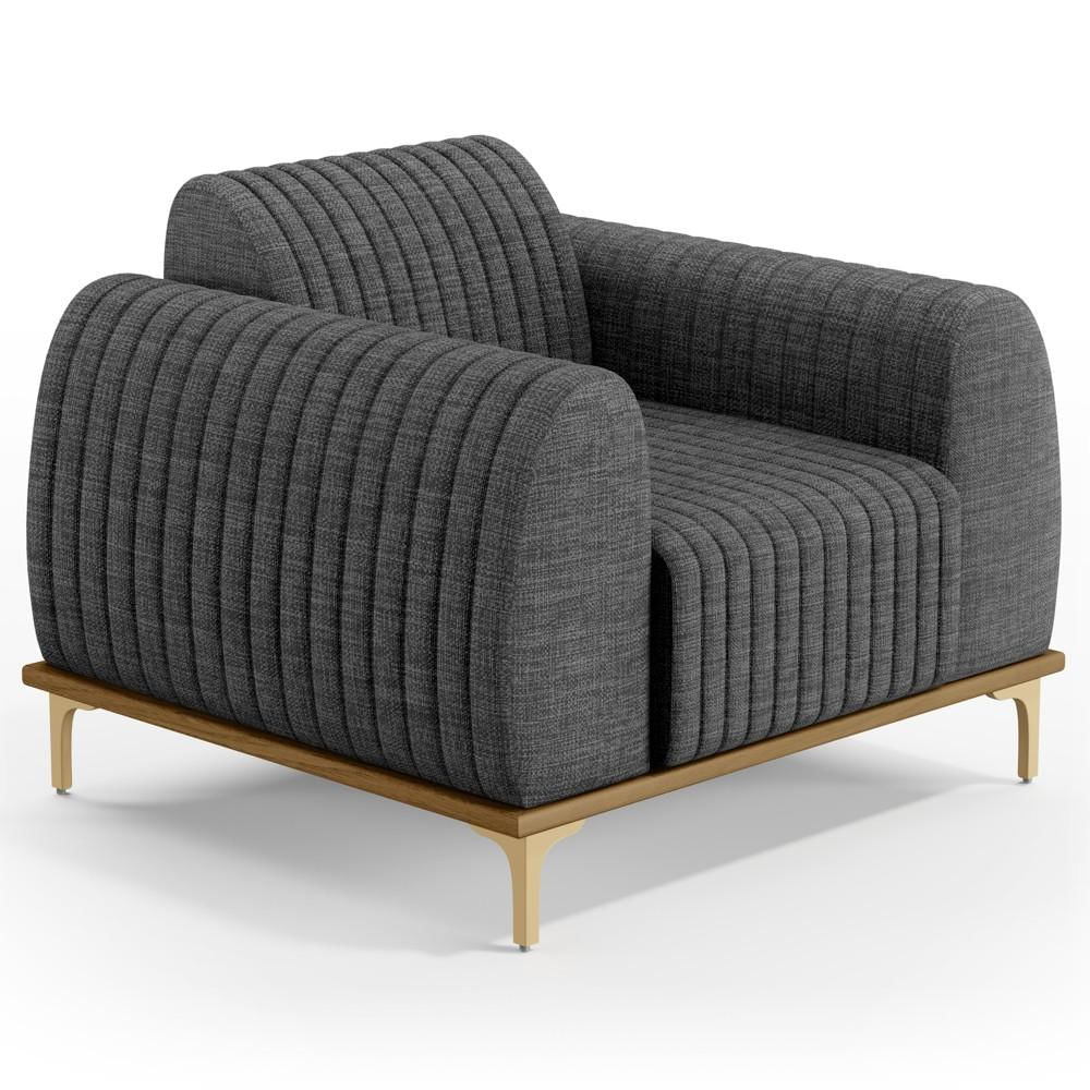 Poltrona Decorativa Base Gold Molino D06 Linho C-416 Cinza Escuro - Mpozenato