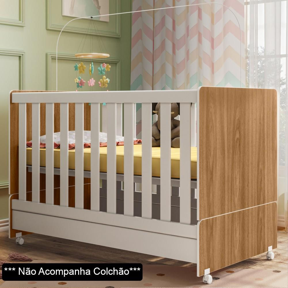 Berço Americano Mini Cama Com Rodízios Charme P14 Nature/Branco - Mpozenato