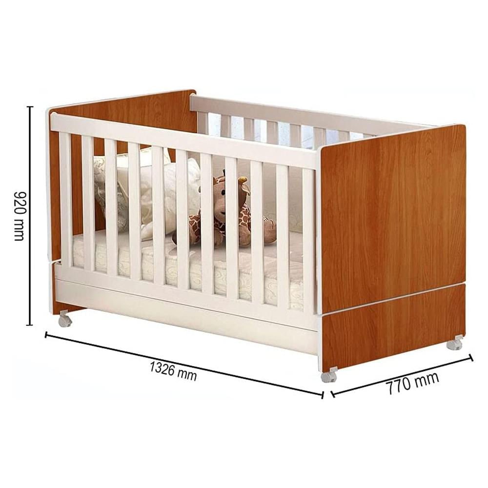 Berço Americano Mini Cama Com Rodízios Charme P14 Nature/Branco - Mpozenato