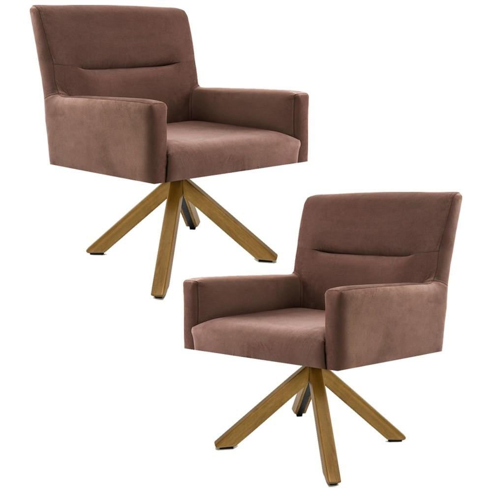 Kit 2 Poltronas Decorativas Giratórias Base Giromad Madeira Angel Veludo C-276 Ferrugem - Domi