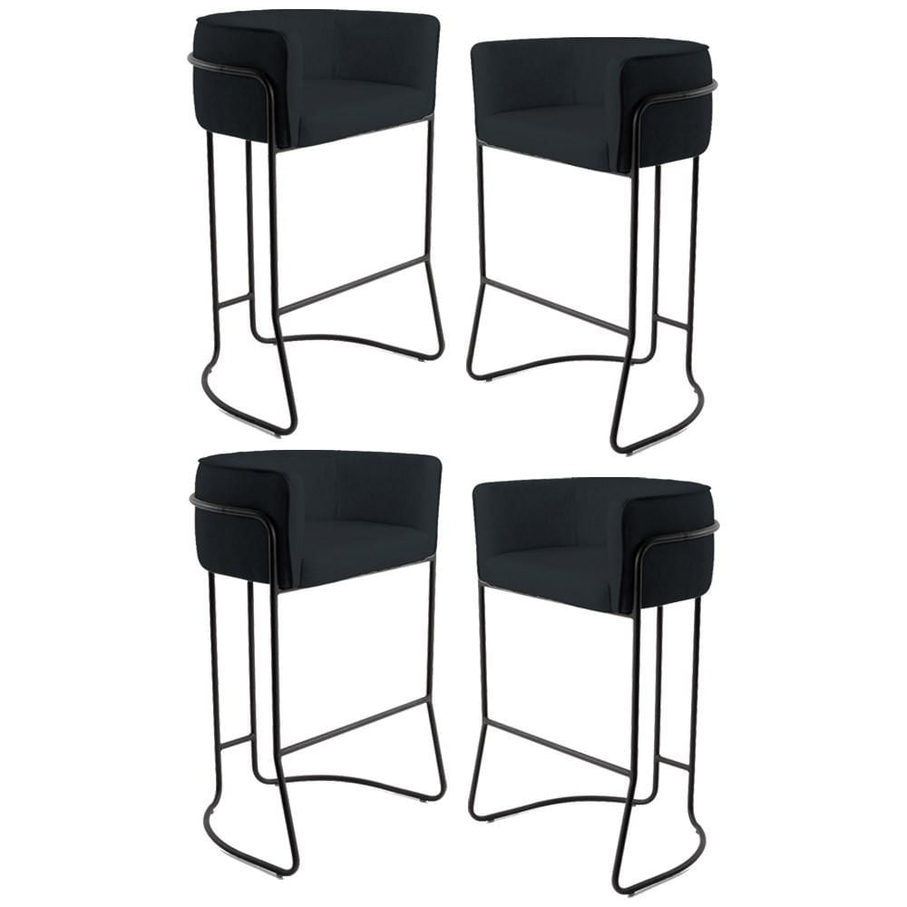 Kit 4 Banquetas Decorativas Base Aço Preto Betina C-05 Corano Preto - Domi