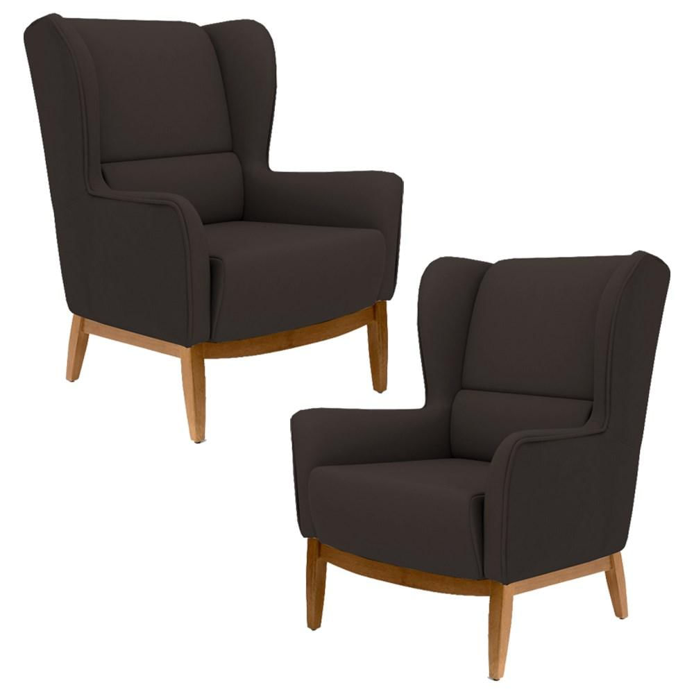 Kit 2 Poltronas Decorativas Base Manu Madeira Milena C-34 Sintético Marrom - Domi
