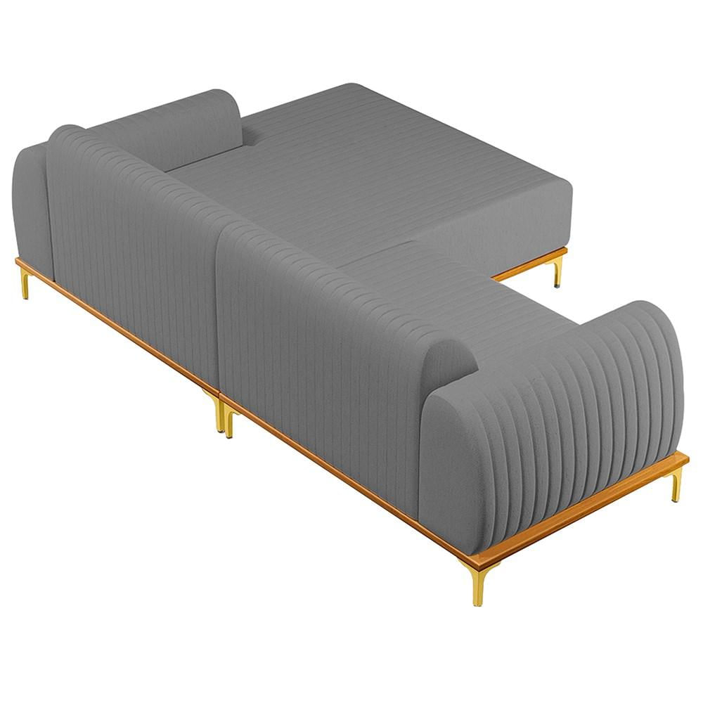 Sofá 255cm 4 Lugares com Chaise Direito Pés Gold Molino C-416 Linho Cinza Escuro - Domi