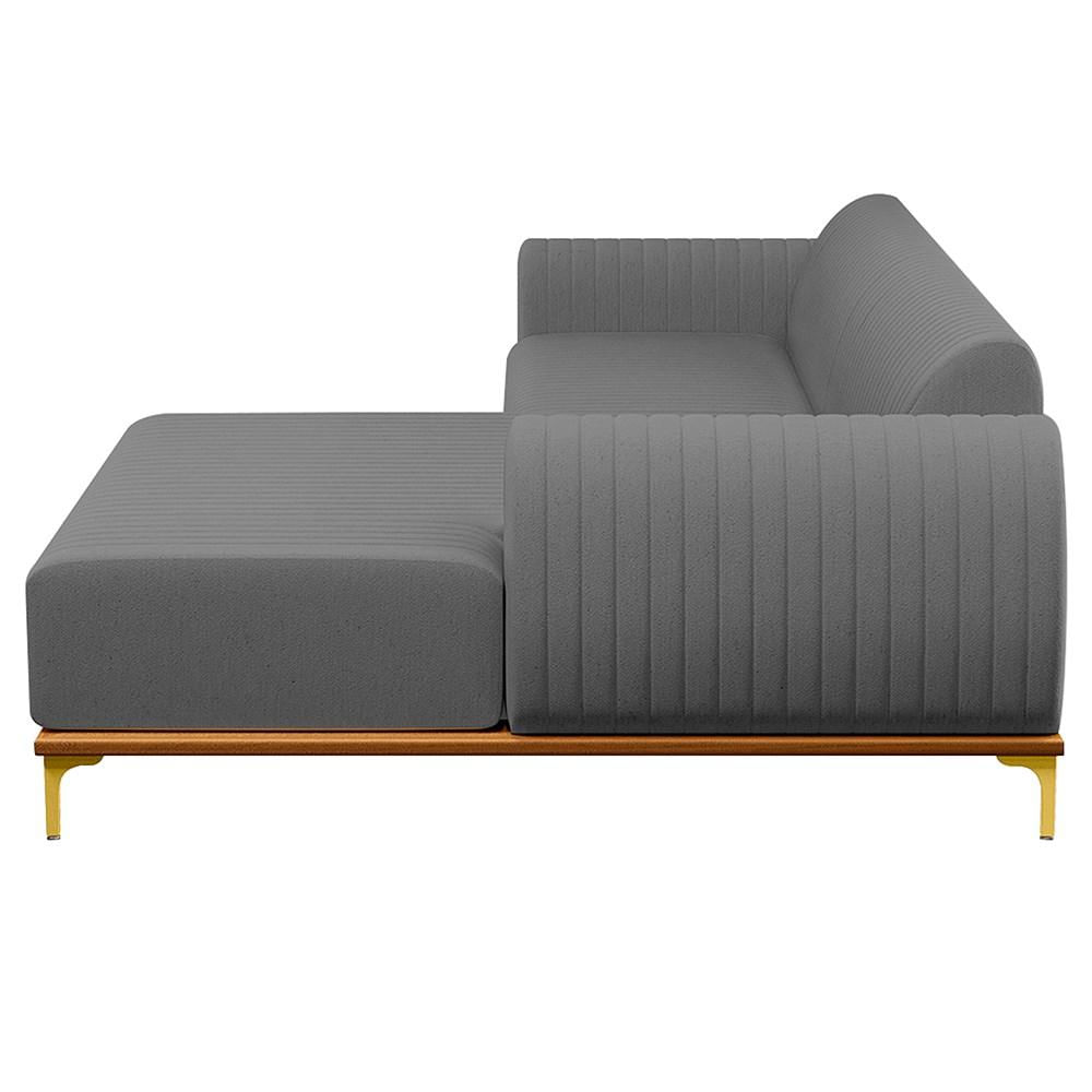 Sofá 255cm 4 Lugares com Chaise Direito Pés Gold Molino C-416 Linho Cinza Escuro - Domi