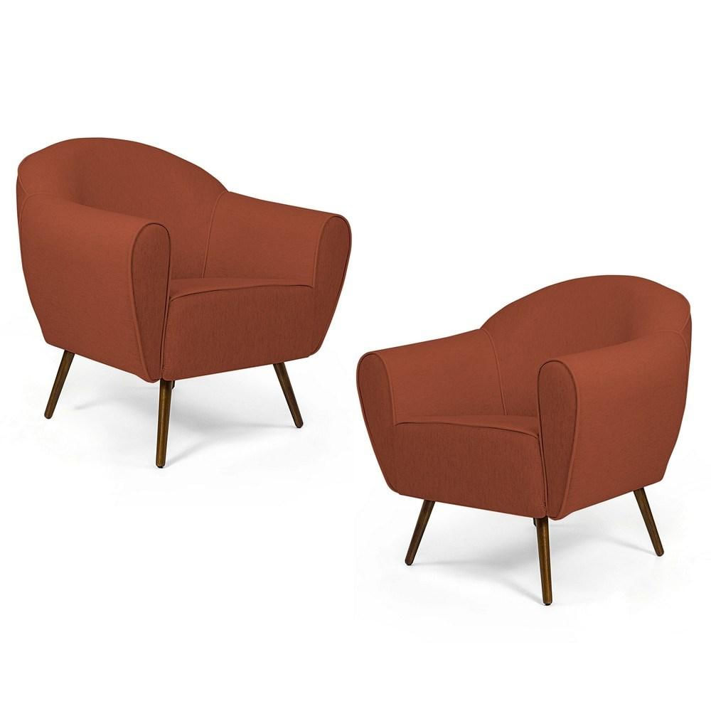 Kit 2 Poltronas Decorativas Pés Palito Madeira Nina C-262 Veludo Telha - Domi