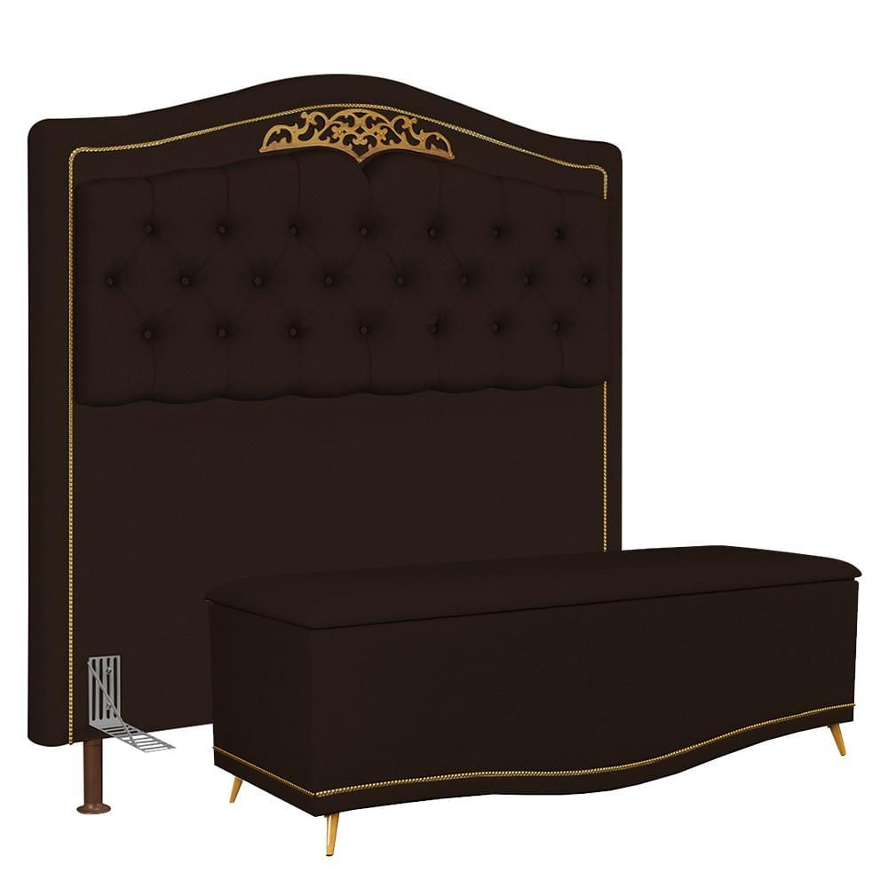 Cabeceira Cama Box Casal King 195cm Calçadeira Baú Imperial J02 Sintético Marrom Escuro - Mpozenato