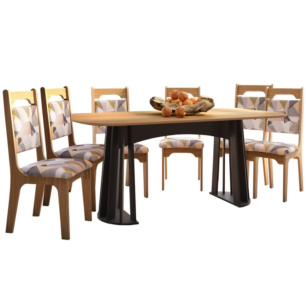 Mesa De Jantar Retangular Lanna Com 6 Cadeiras Luci D01 Freijó/Preto/Liso - Mpozenato