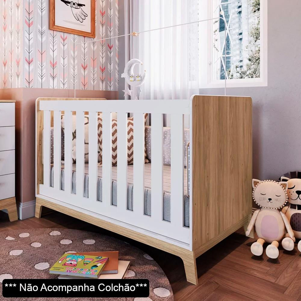 Quarto Infantil 4 Peças com Berço 3 em 1 Certificado Inmetro Favo de Mel 037 Itapuã/Branco - Completa Móveis