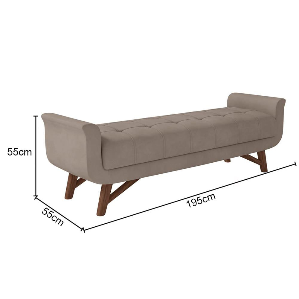 Puff Recamier 195cm Neville P02 Veludo Bege - Mpozenato