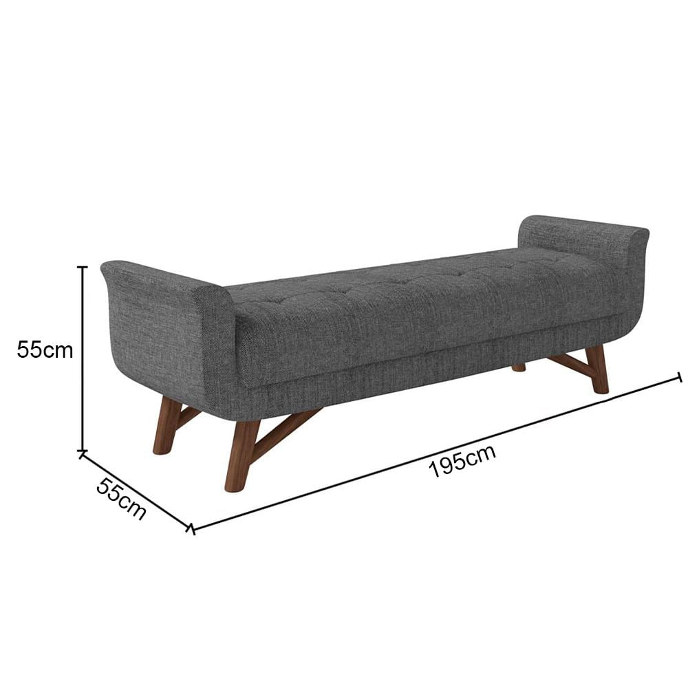 Puff Recamier 195cm Neville P02 Linho Cinza - Mpozenato