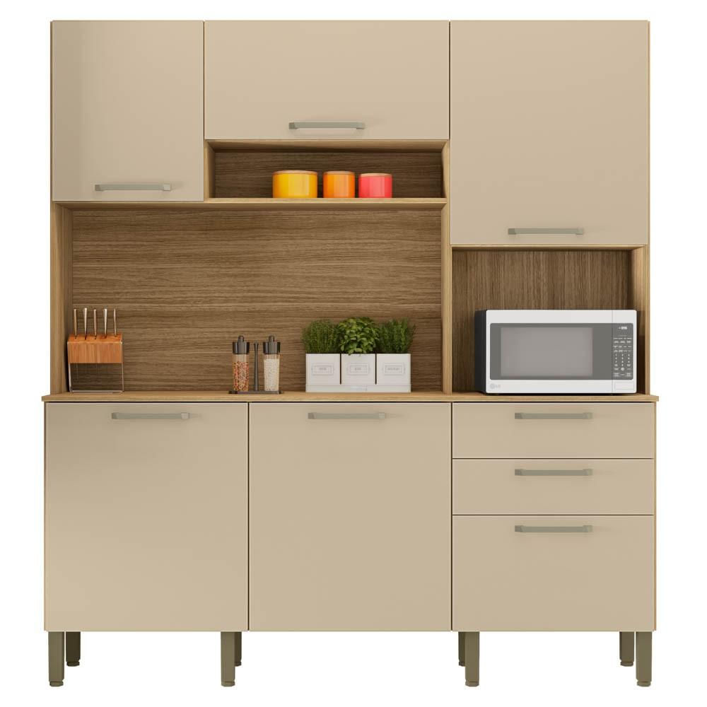 Armário de Cozinha Compacta 180cm Turim K02 Freijó/Vanilla - Mpozenato