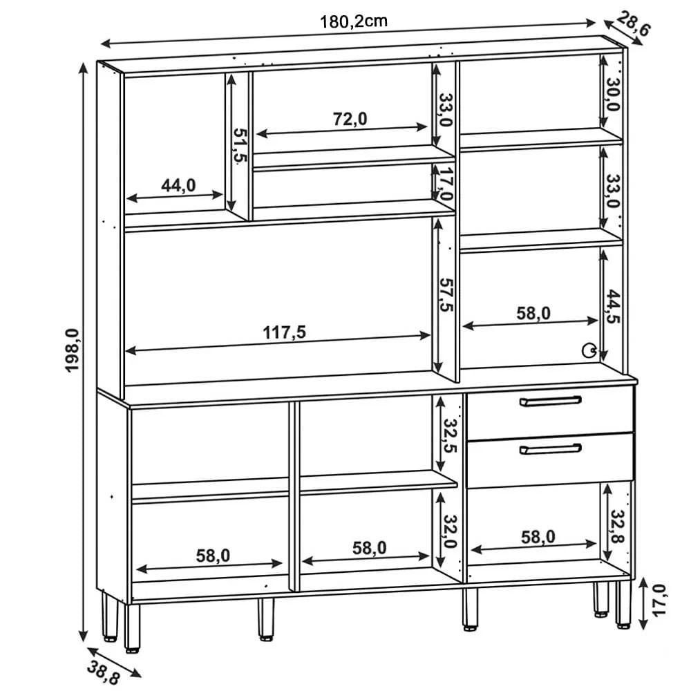 Armário de Cozinha Compacta 180cm Turim K02 Freijó/Vanilla - Mpozenato