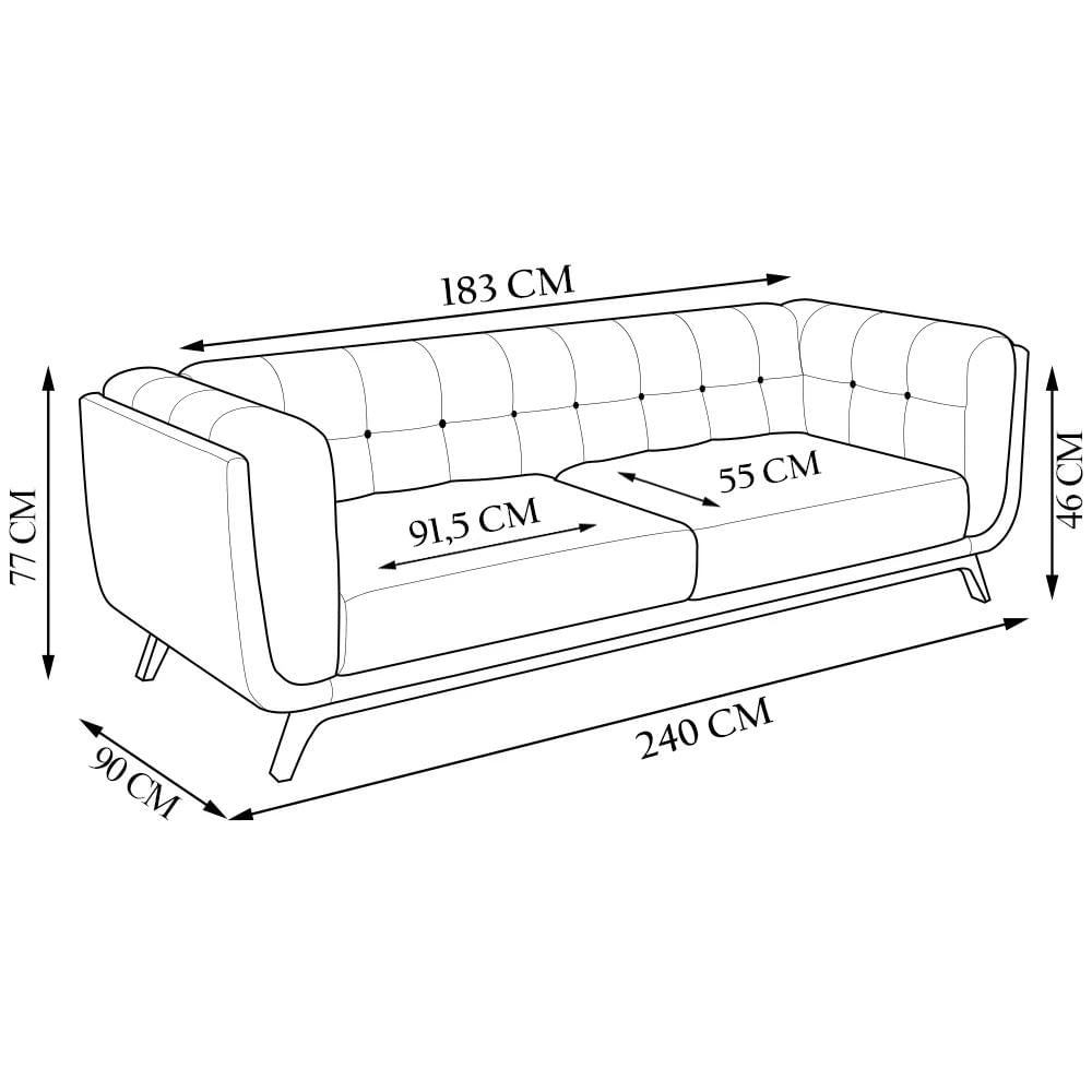 Sofá Living Decorativo 3 Lugares 240cm Bellart M22 Bouclê Branco - Mpozenato