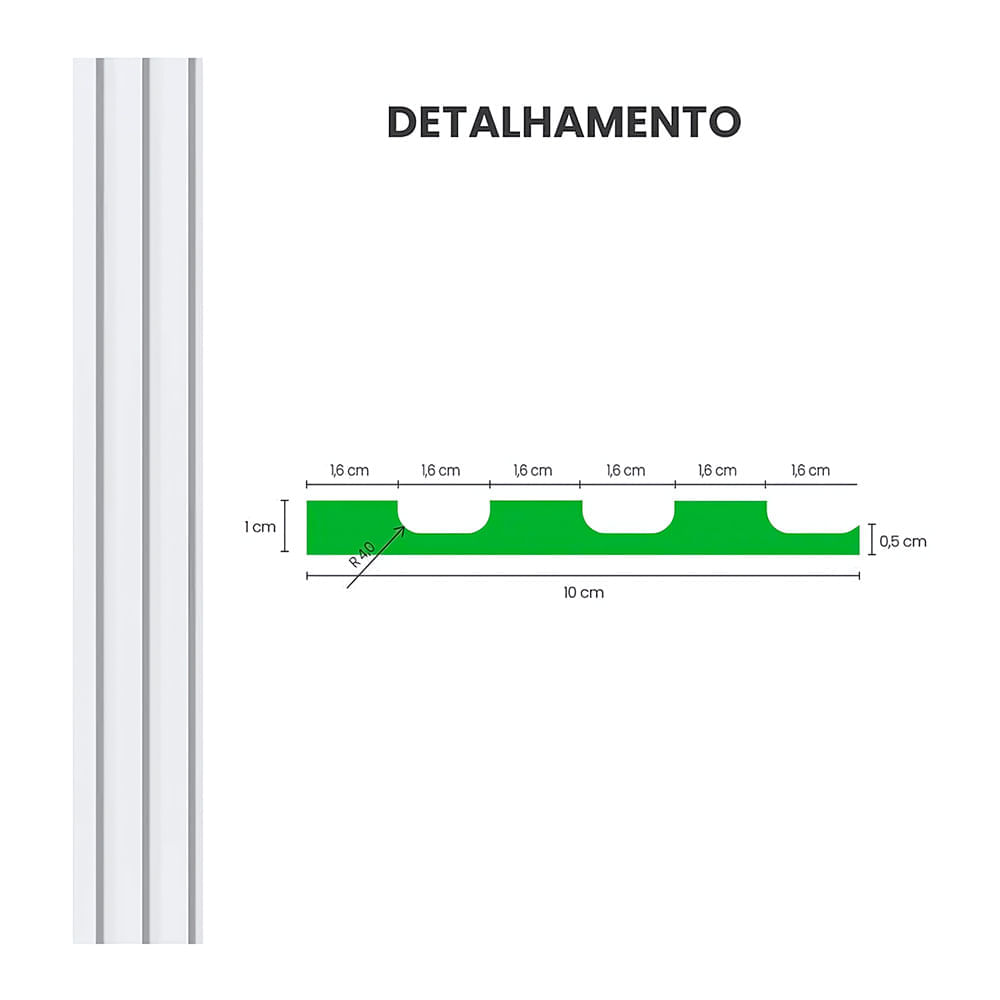 Painel Ripado de EVA Autocolante RPDOC 10cm Branco 2,5 Metros