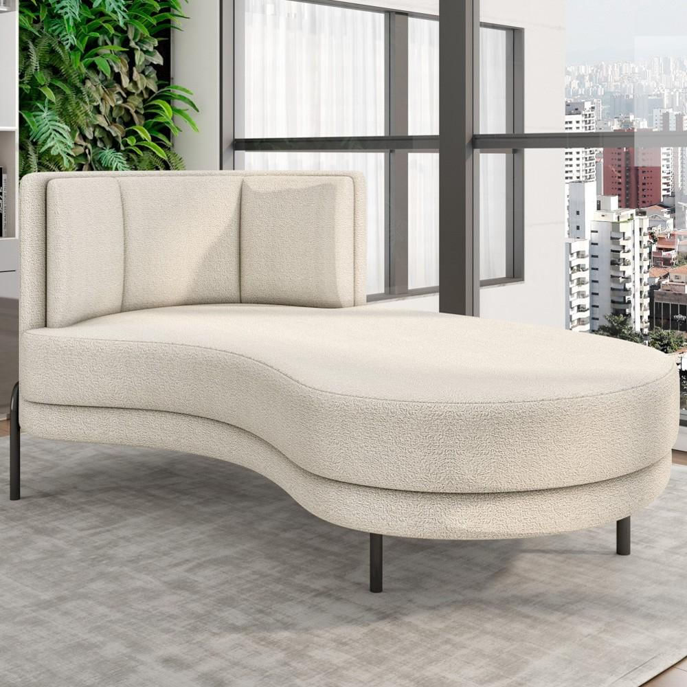 Chaise Longue Divã 164cm Braço Esquerdo Logus D06 Bouclê Bege - Mpozenato