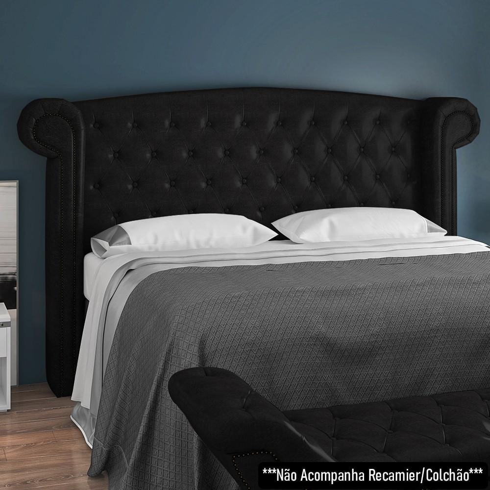 Cabeceira Cama Box Queen 160cm Provença P02 Sintético Preto - Mpozenato