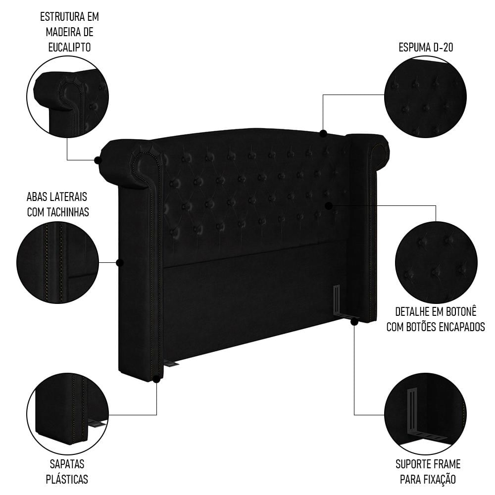 Cabeceira Cama Box Queen 160cm Provença P02 Sintético Preto - Mpozenato