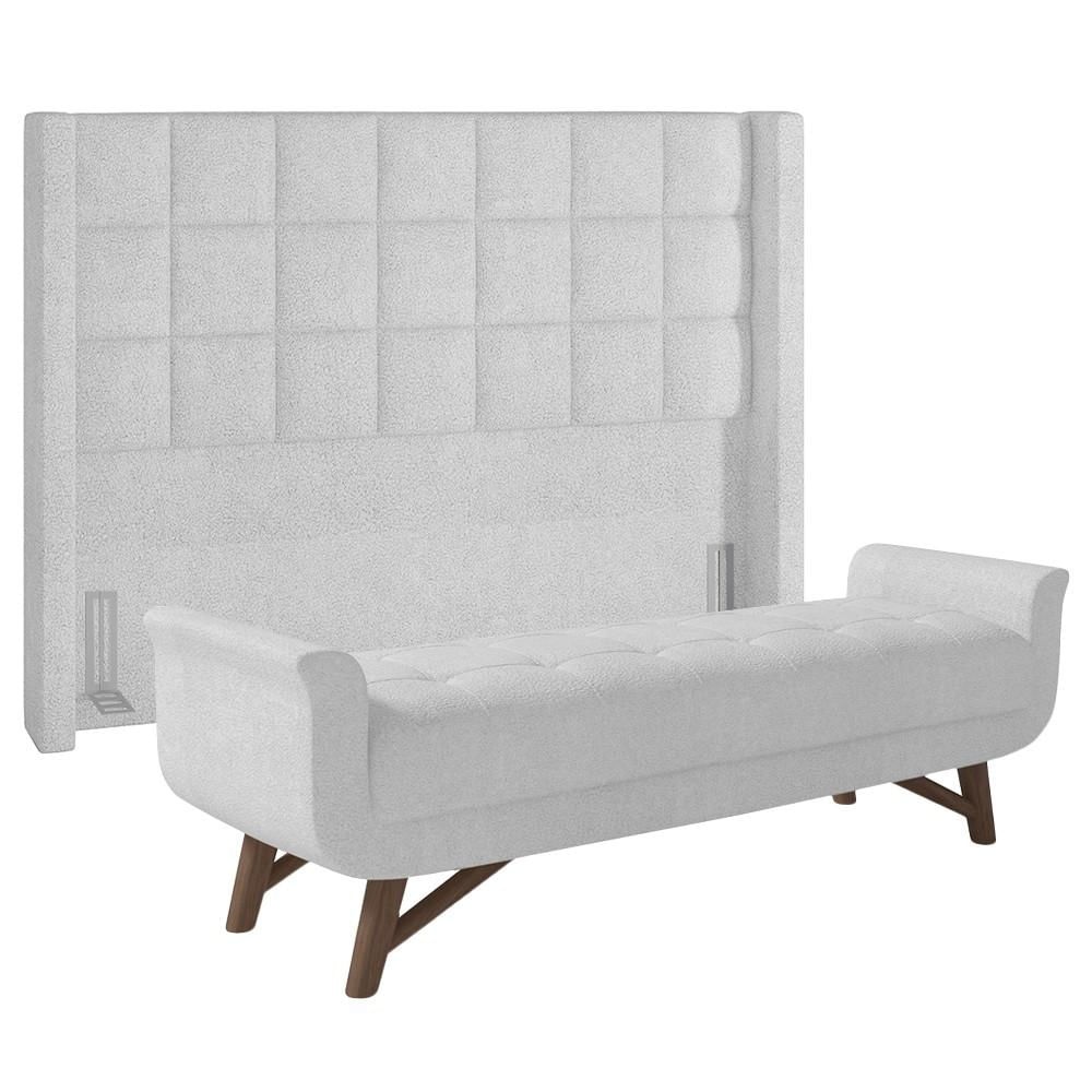 Cabeceira Cama Box Casal 140cm Pisa e Recamier Neville P02 Bouclé Branco - Mpozenato