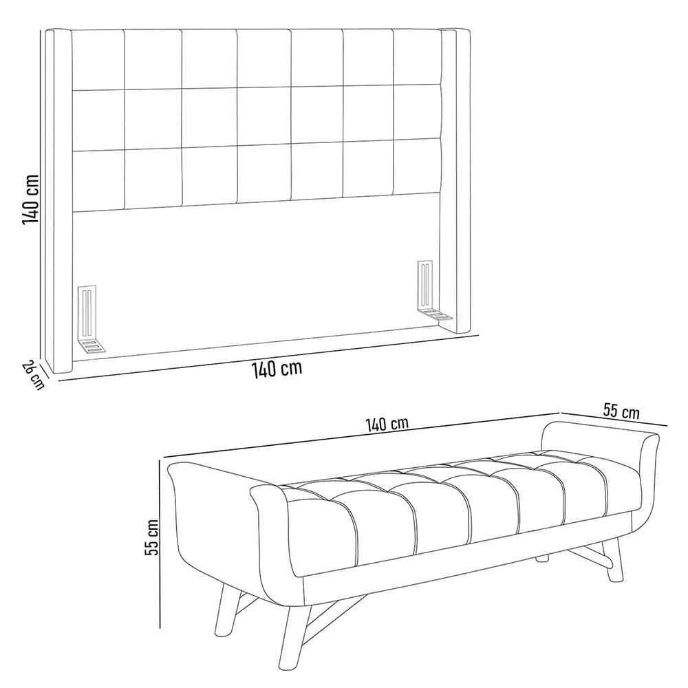 Cabeceira Cama Box Casal 140cm Pisa e Recamier Neville P02 Bouclé Branco - Mpozenato