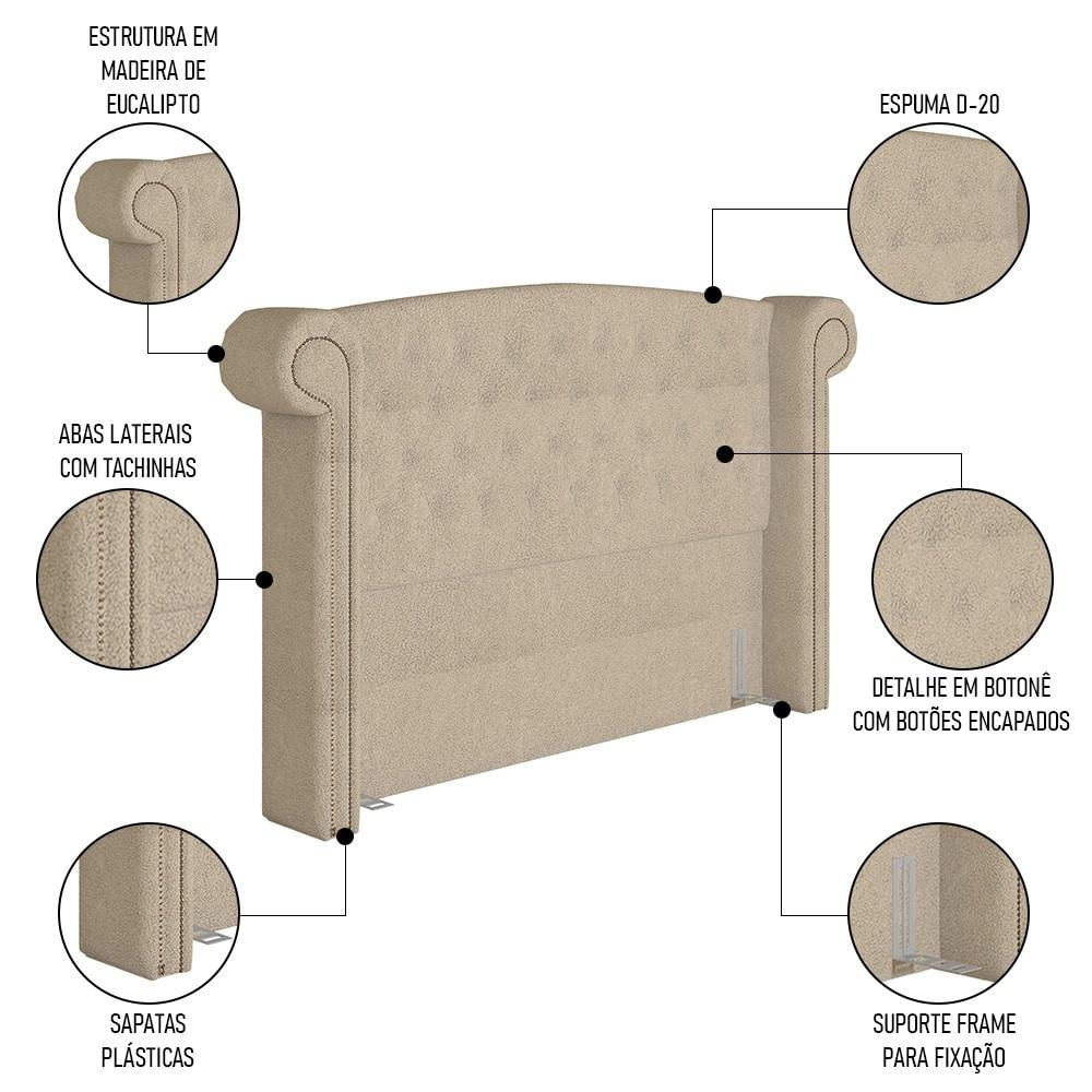 Cabeceira Cama Box Casal 140cm Provença e Recamier Veneto P02 Bouclé Bege - Mpozenato