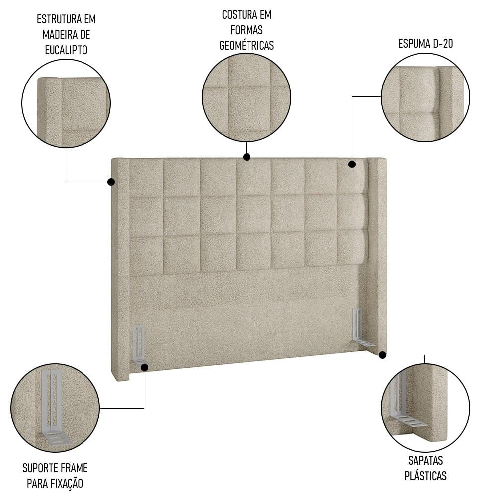 Cabeceira Cama Box Casal 140cm Pisa P02 Bouclé Cru - Mpozenato