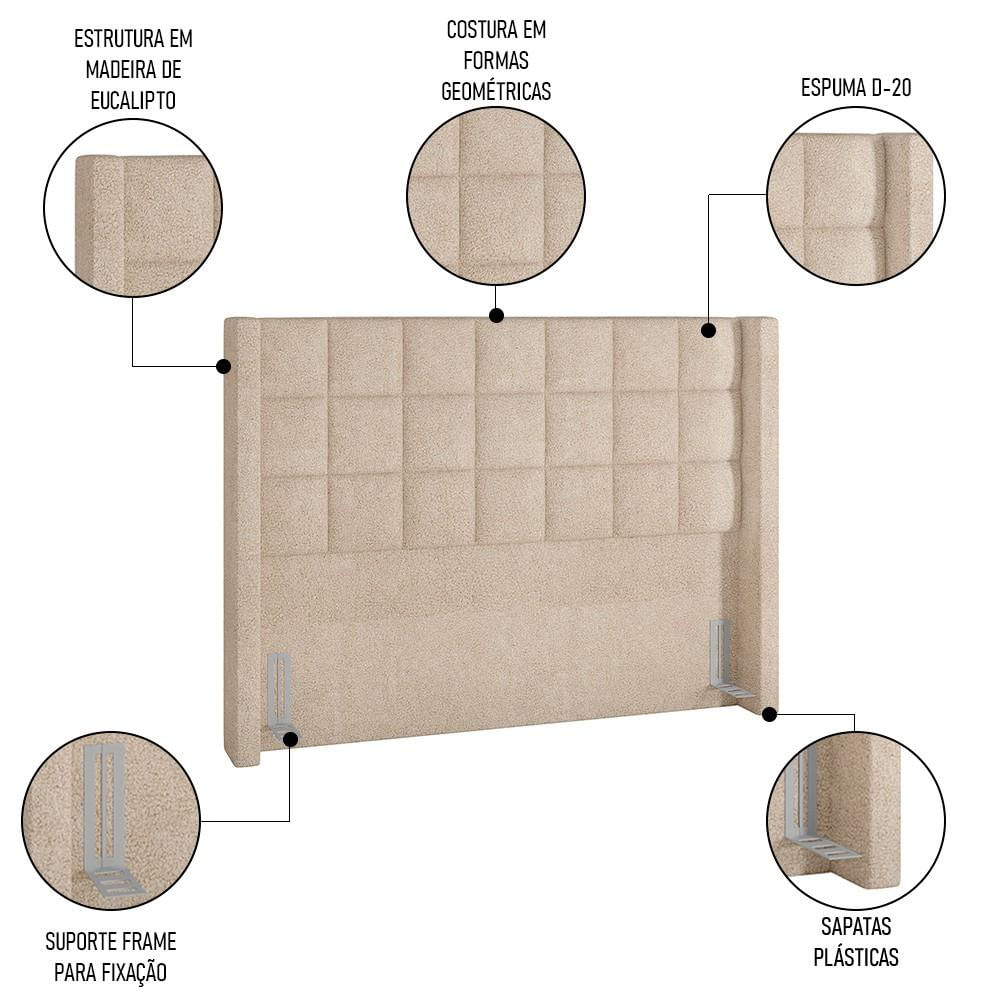 Cabeceira Cama Box Casal 140cm Pisa P02 Bouclé Bege - Mpozenato