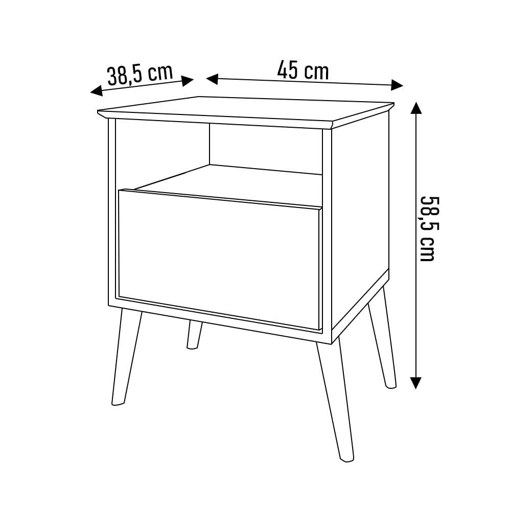 Mesa de Cabeceira Kit 2 45cm 1 Gaveta Caribe B02 Off White/Naturalle - Mpozenato