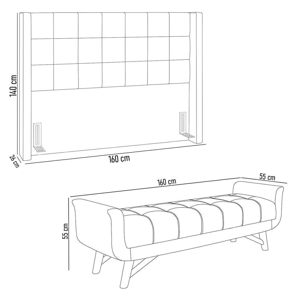 Cabeceira Cama Box Queen 160cm Pisa e Recamier Neville P02 Sintético Marrom - Mpozenato