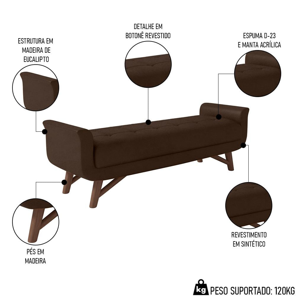 Cabeceira Cama Box Casal 140cm Pisa e Recamier Neville P02 Sintético Marrom - Mpozenato