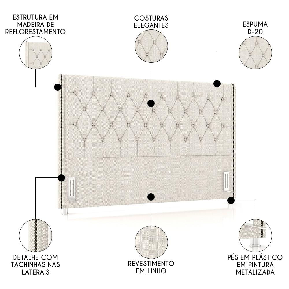 Cabeceira Cama Box Casal 140cm Florenza P02 Linho Creme - Mpozenato