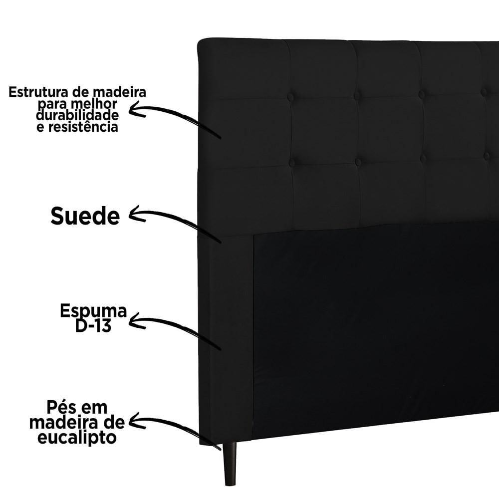 Cabeceira Cama Box Casal King 193cm Luna I02 Suede Preto - Mpozenato