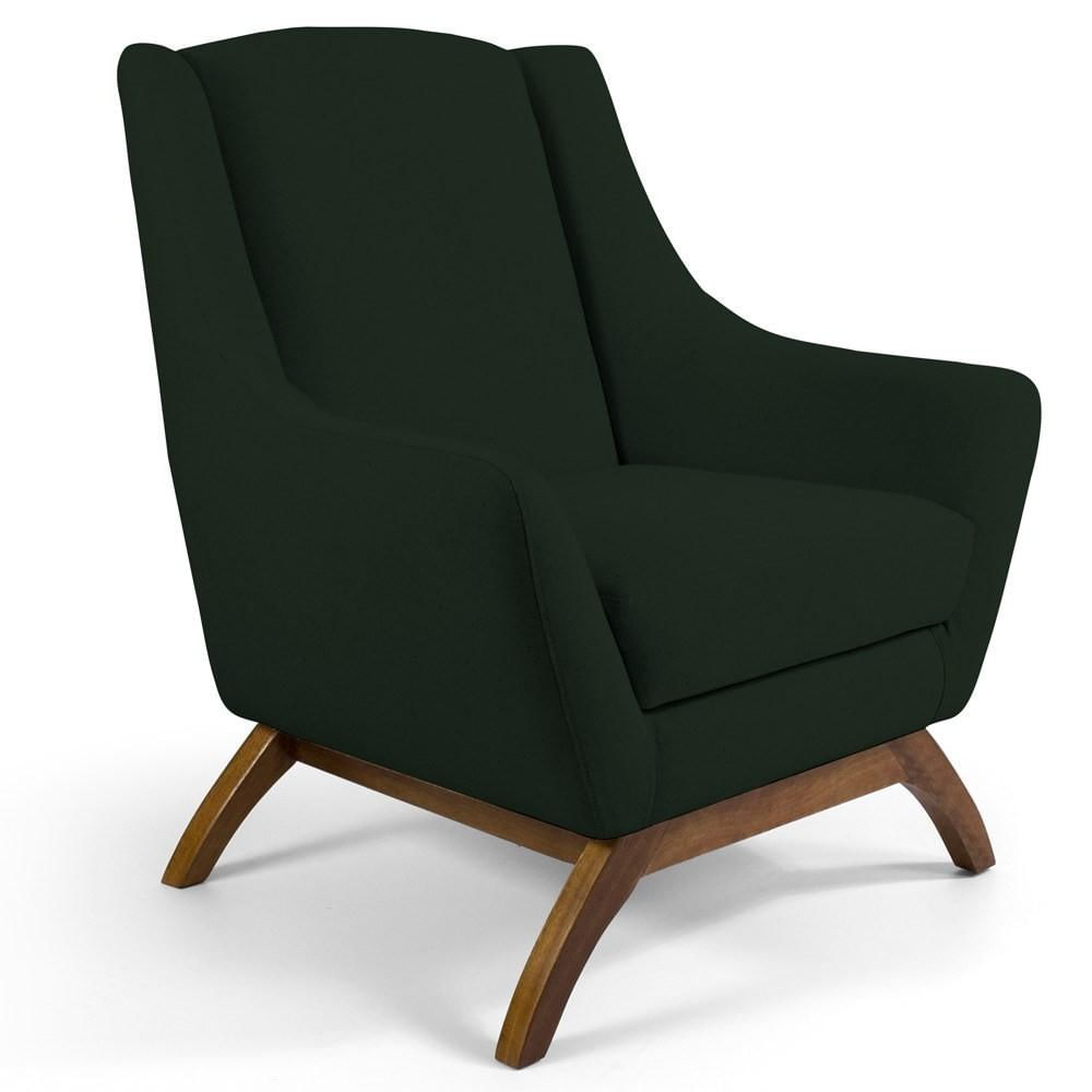 Poltrona Decorativa Base Manu Madeira Juliet Veludo C-303 Verde Musgo - Domi