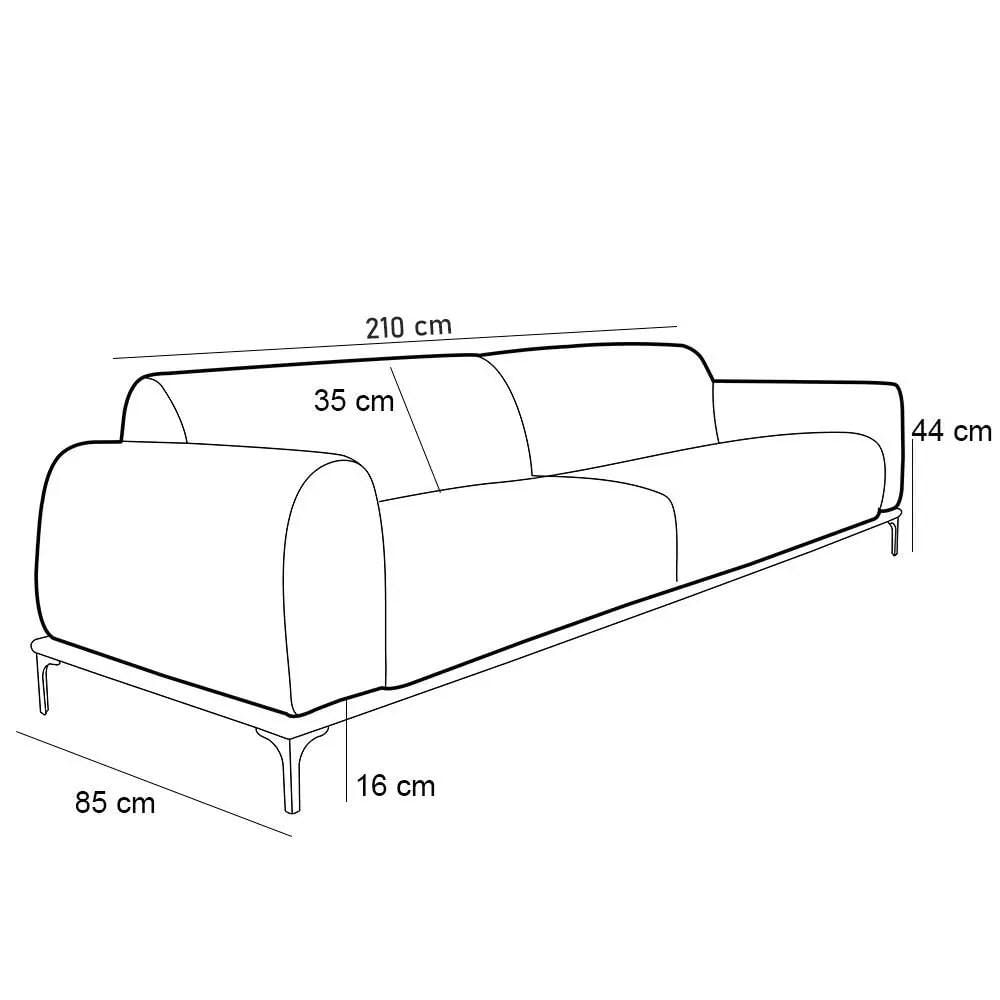Sofá 210cm 3 Lugares Pés Preto Molino C-416 Linho Cinza - Domi
