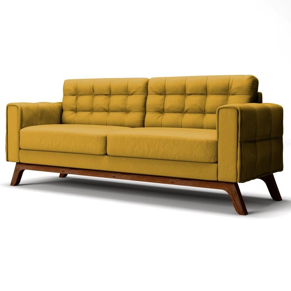 Sofá 260 cm 4 Lugares Sandero C-279 Veludo Amarelo - Domi