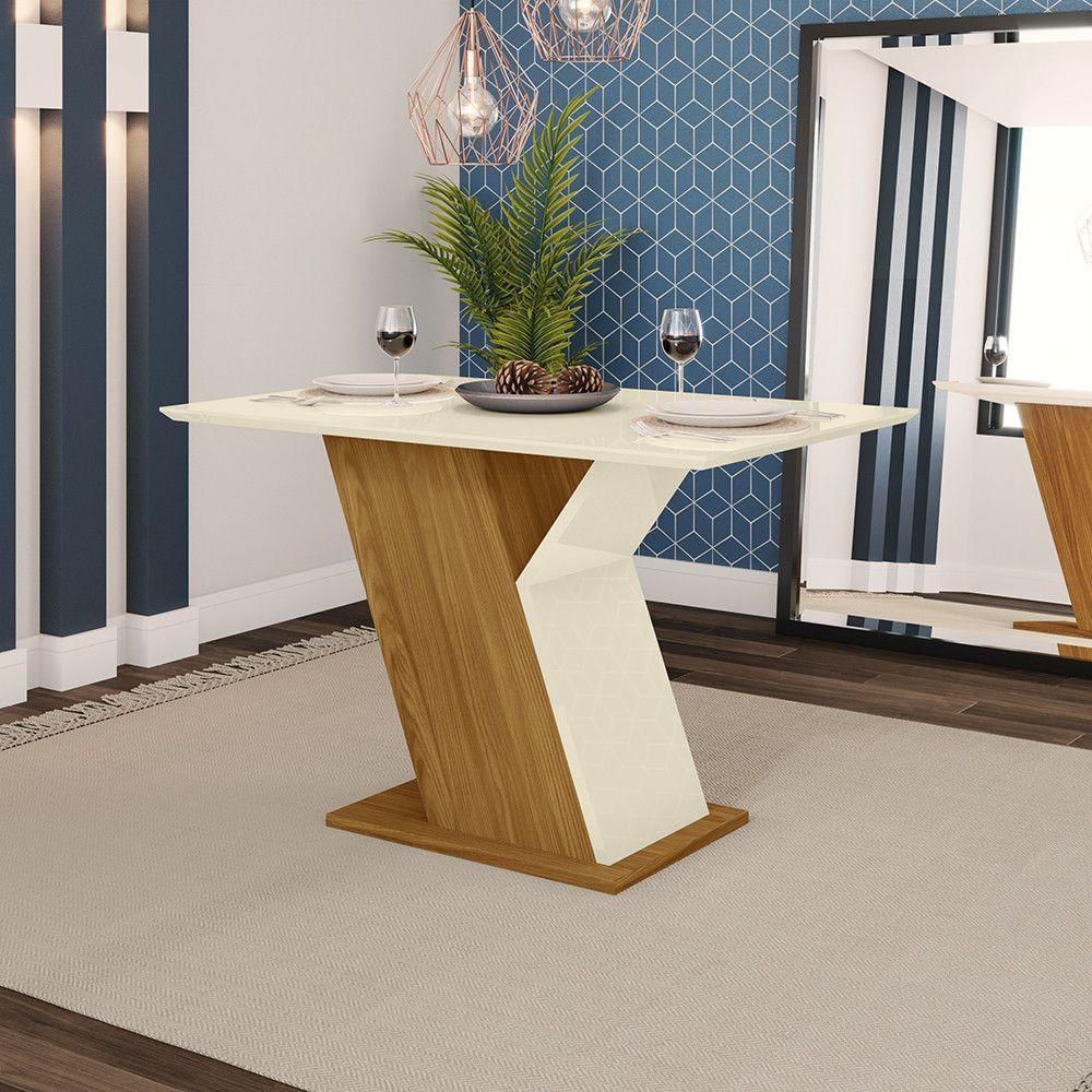 Mesa De Jantar Com Tampo Em Mdf 120cm Kesha Casa 812 Nature Com Off White