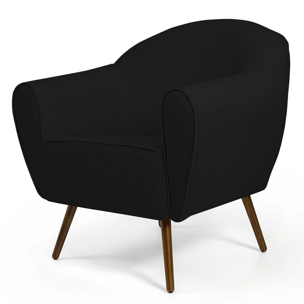 Poltrona Decorativa Sala de Estar Pés Palito Madeira Nina C-300 Veludo Preto - Domi